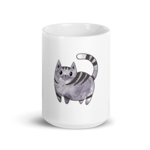 White glossy cat mug