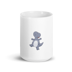White glossy dinosaur mug